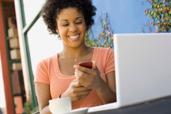 happy woman texting happy woman texting